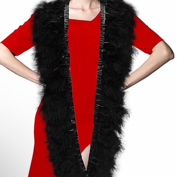 Black Turkey marabou feather with satin ribbon trim approx 5-6”W by 60” L - Picture 12 of 12